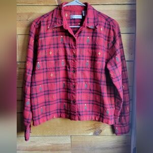 Womens Vintage Christmas Button Up